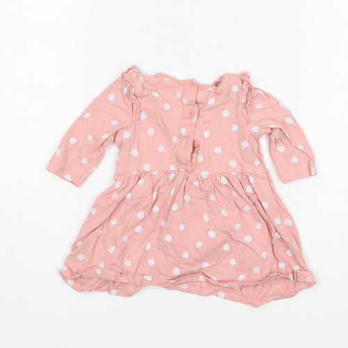Matalan Girls Pink Polka Dot Cotton A-Line  Size 3-6 Months  Round Neck