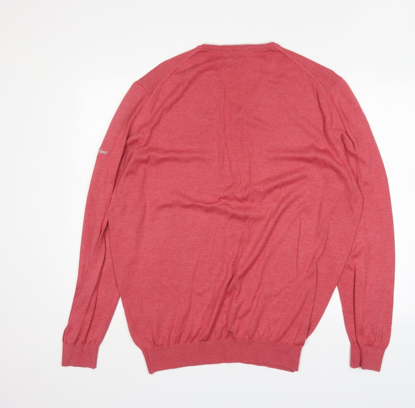 Calvin Klein  Mens Pink V-Neck  Cotton Pullover Jumper Size 2XL