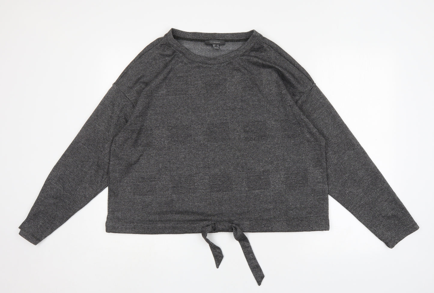 Primark Womens Grey Round Neck Check Polyester Pullover Jumper Size 16
