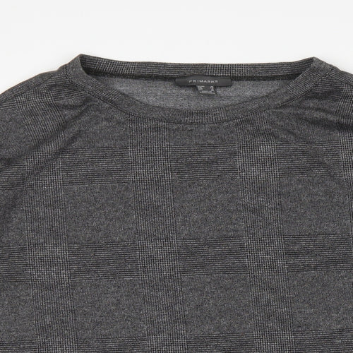 Primark Womens Grey Round Neck Check Polyester Pullover Jumper Size 16