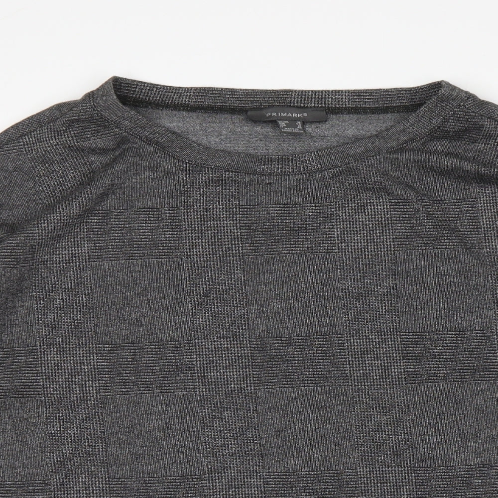 Primark Womens Grey Round Neck Check Polyester Pullover Jumper Size 16