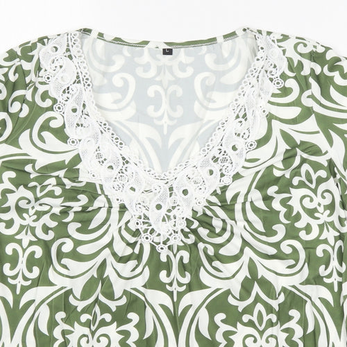 Preworn Womens Multicoloured Floral Polyester Basic T-Shirt Size L V-Neck