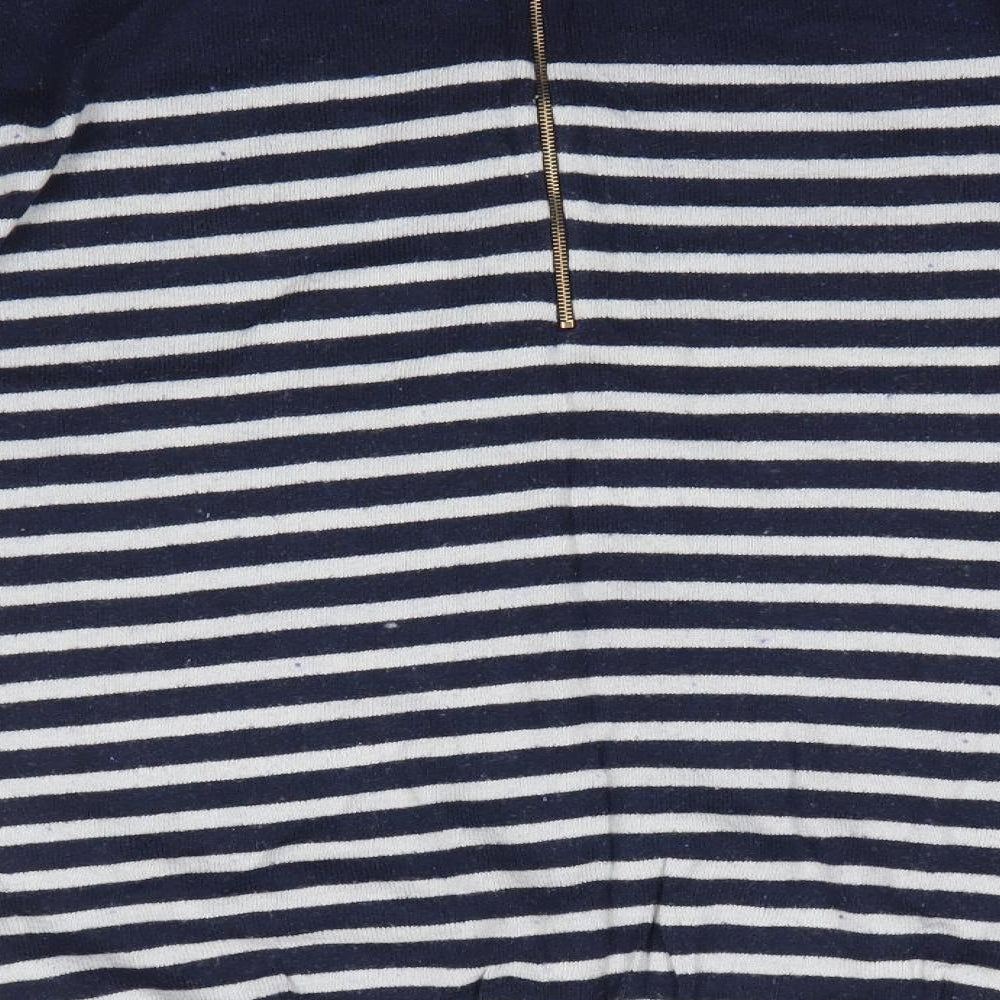 Atmosphere Womens Blue Round Neck Striped Cotton Pullover Jumper Size M   - Back Zip Navy & Grey Stripe