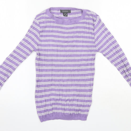 Primark Womens Purple Round Neck Striped Polyester Pullover Jumper Size XS