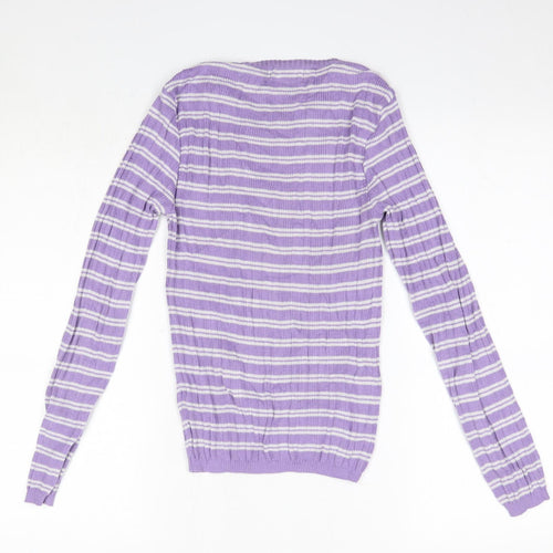 Primark Womens Purple Round Neck Striped Polyester Pullover Jumper Size XS