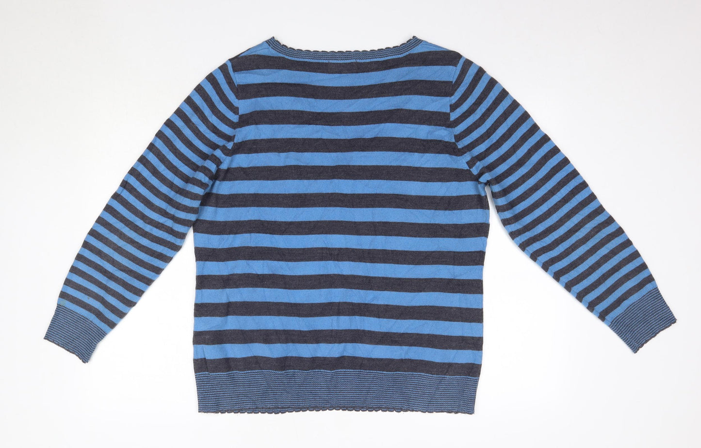 M&S Womens Blue Round Neck Striped Acrylic Pullover Jumper Size 18