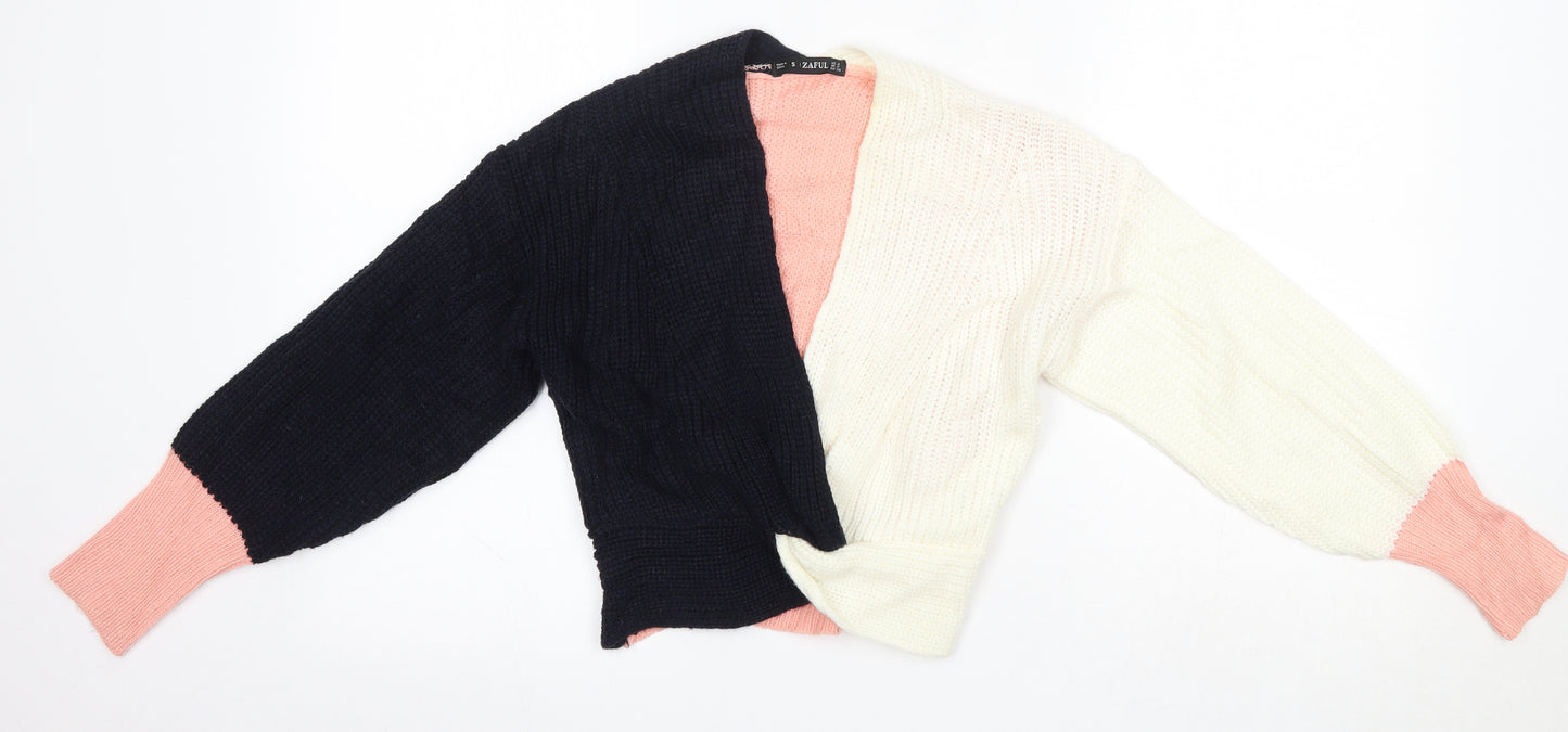Zaful Womens Multicoloured V-Neck  Acrylic Pullover Jumper Size S