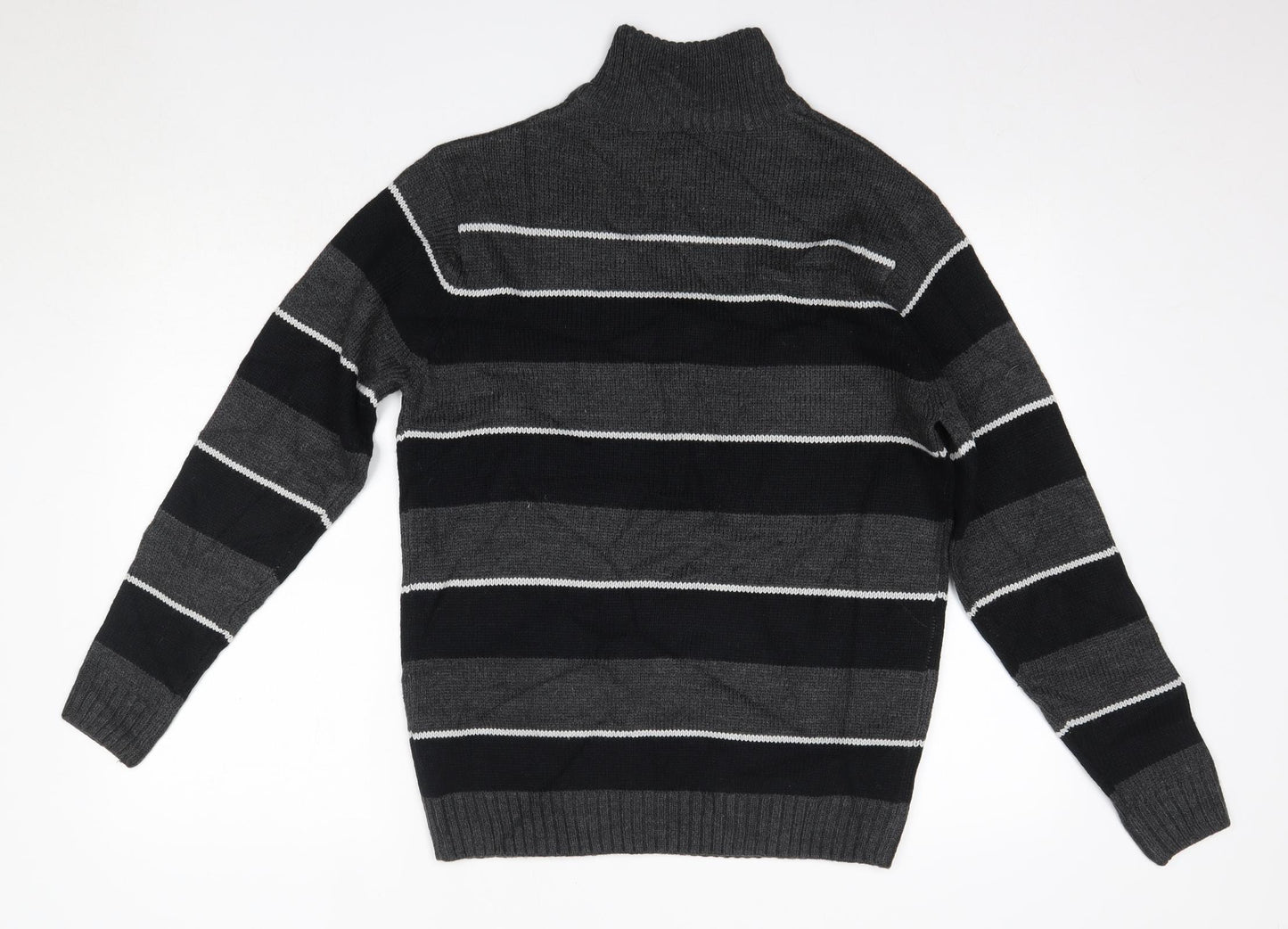 Pieree cardin Mens Grey High Neck Striped Acrylic Pullover Jumper Size S