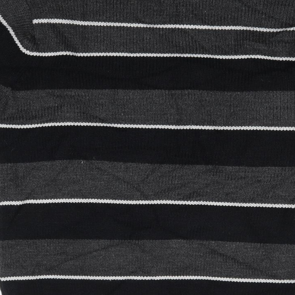 Pieree cardin Mens Grey High Neck Striped Acrylic Pullover Jumper Size S