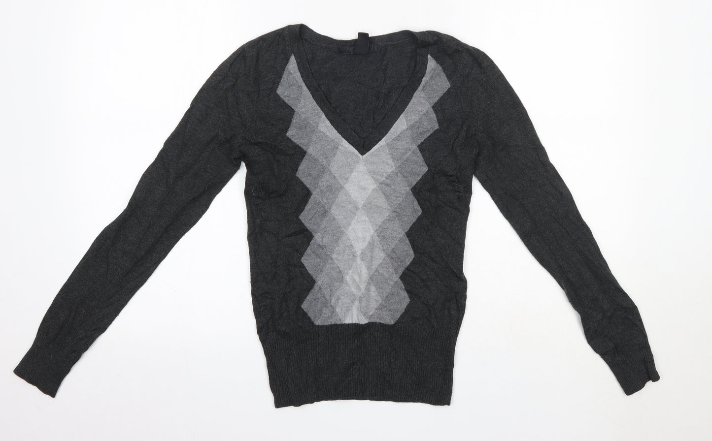 H&M Womens Grey V-Neck  Acrylic Pullover Jumper Size 6