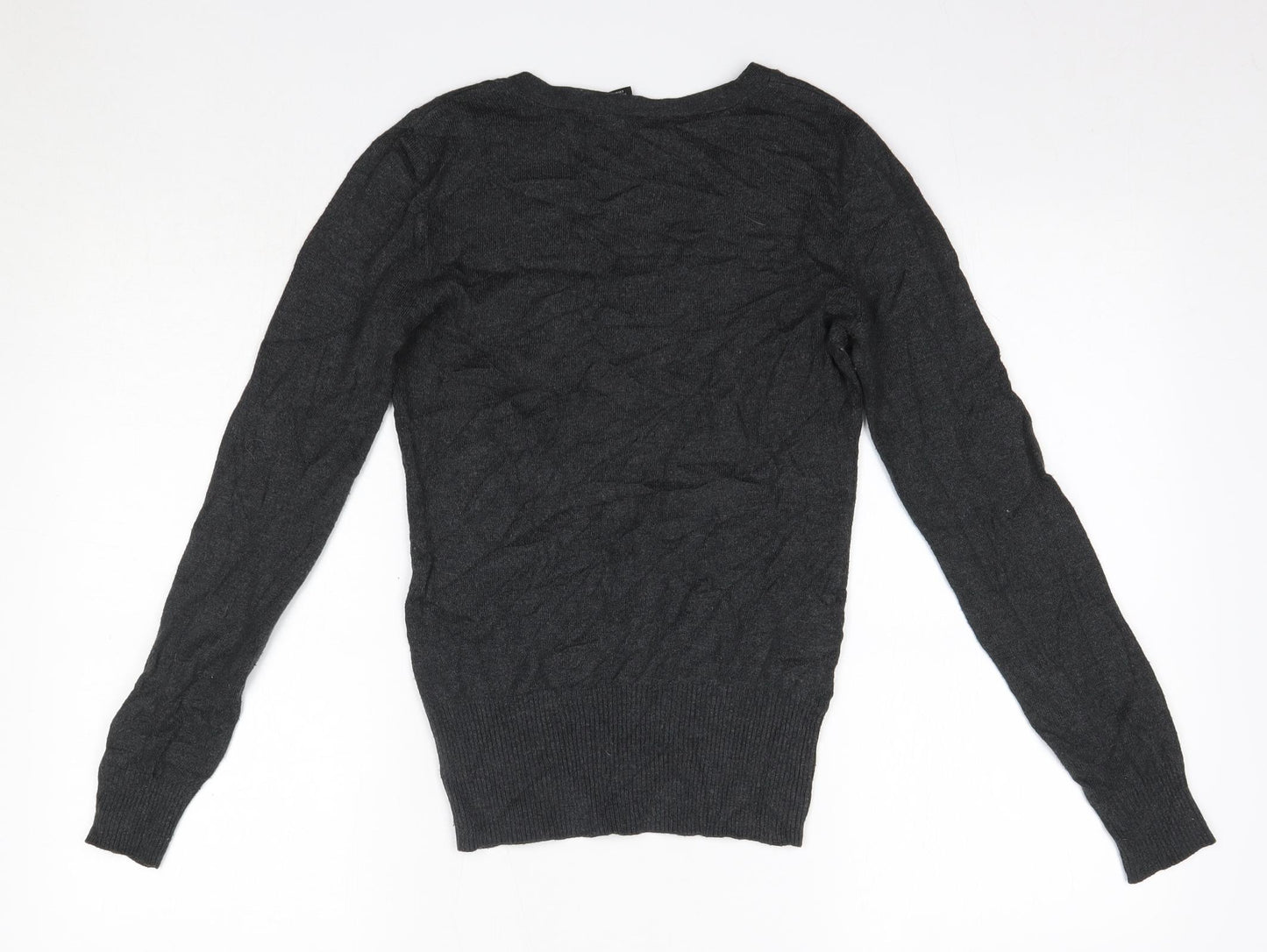 H&M Womens Grey V-Neck  Acrylic Pullover Jumper Size 6