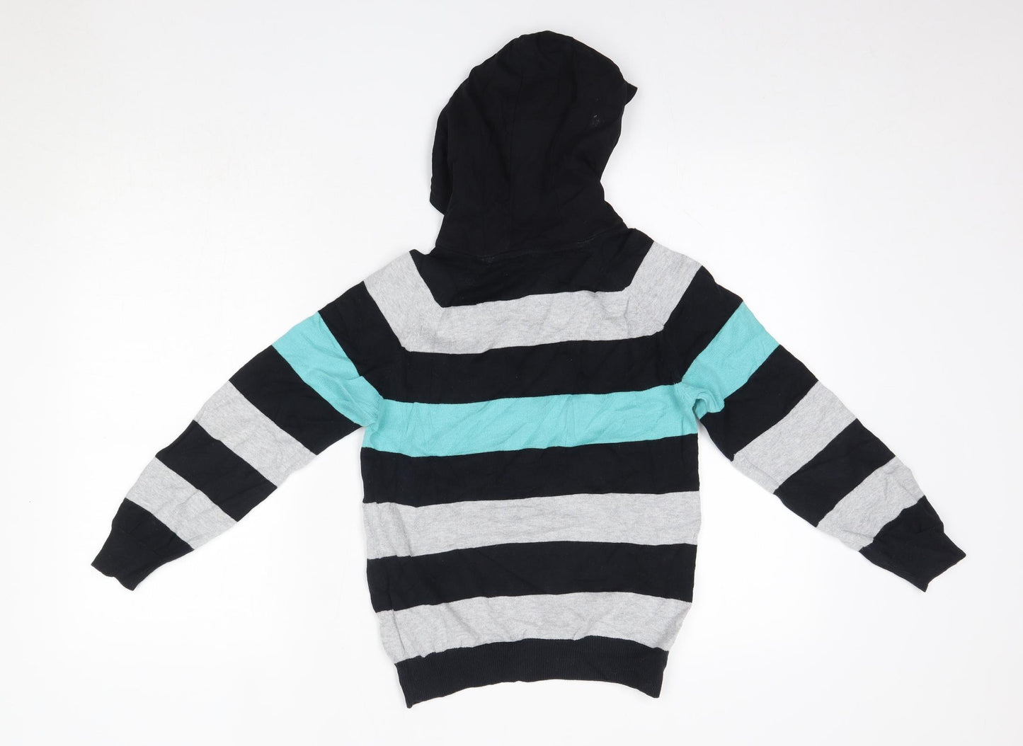 M&S Boys Grey Striped Cotton Pullover Hoodie Size 9-10 Years