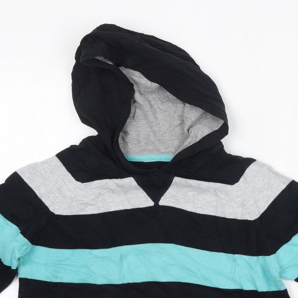 M&S Boys Grey Striped Cotton Pullover Hoodie Size 9-10 Years