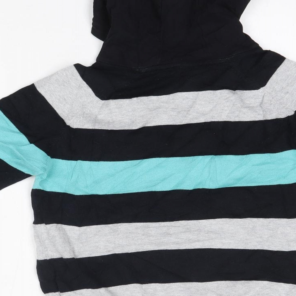 M&S Boys Grey Striped Cotton Pullover Hoodie Size 9-10 Years