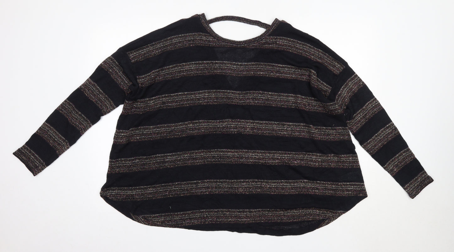 NEXT Womens Black Round Neck Striped Polyester Pullover Jumper Size 14