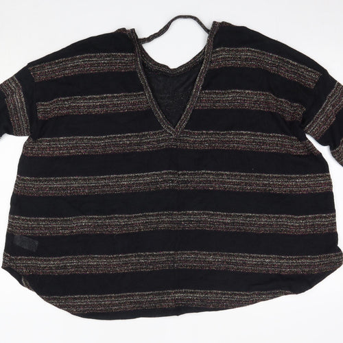 NEXT Womens Black Round Neck Striped Polyester Pullover Jumper Size 14