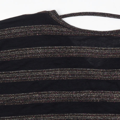 NEXT Womens Black Round Neck Striped Polyester Pullover Jumper Size 14