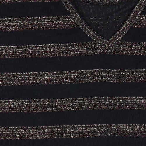 NEXT Womens Black Round Neck Striped Polyester Pullover Jumper Size 14