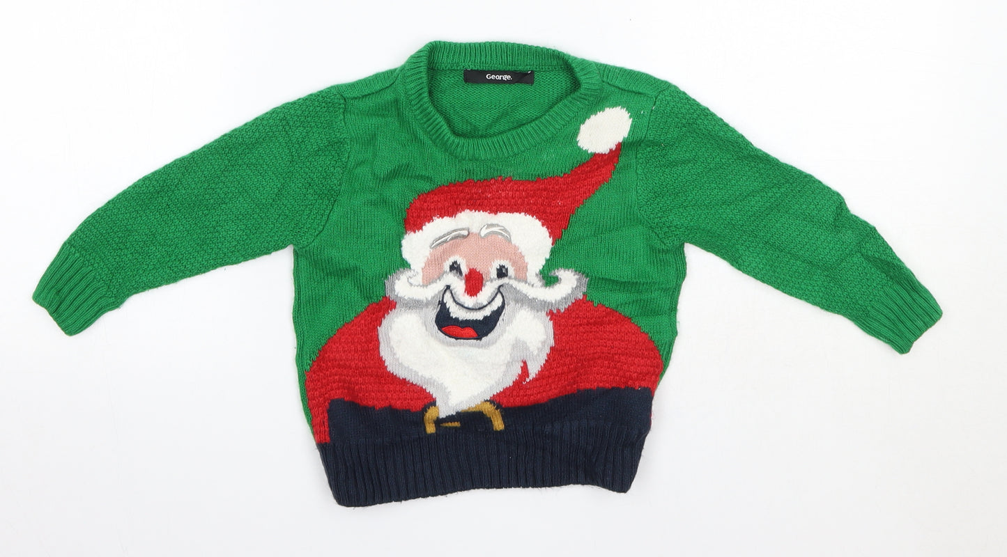 George Baby Green  Acrylic Pullover Jumper Size 18-24 Months   - Christmas