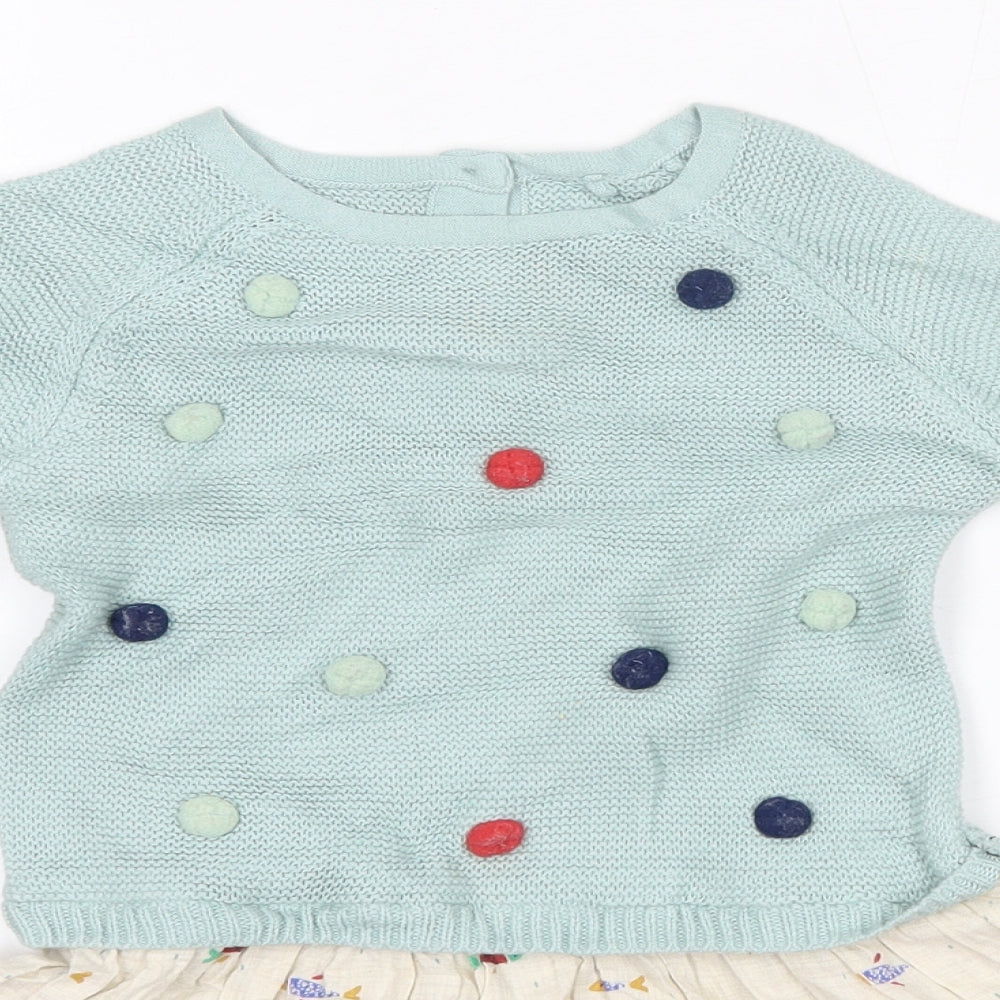 M&S Girls Blue  100% Cotton A-Line  Size 2-3 Years  Round Neck  - Fish