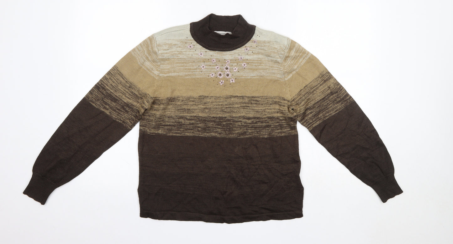 Montafon Womens Brown High Neck  Acrylic Pullover Jumper Size L
