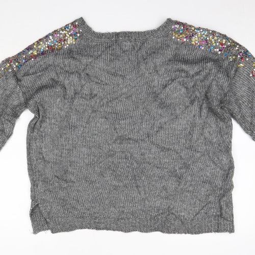 George Womens Grey V-Neck  Polyester Pullover Jumper Size M