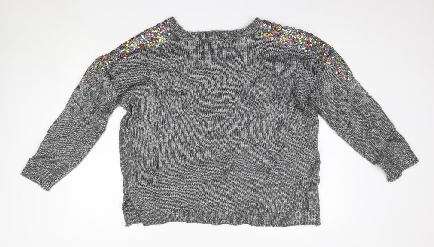 George Womens Grey V-Neck  Polyester Pullover Jumper Size M