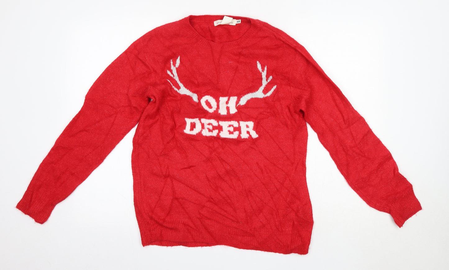H&M Womens Red Round Neck  Acrylic Pullover Jumper Size S   - Christmas Deer