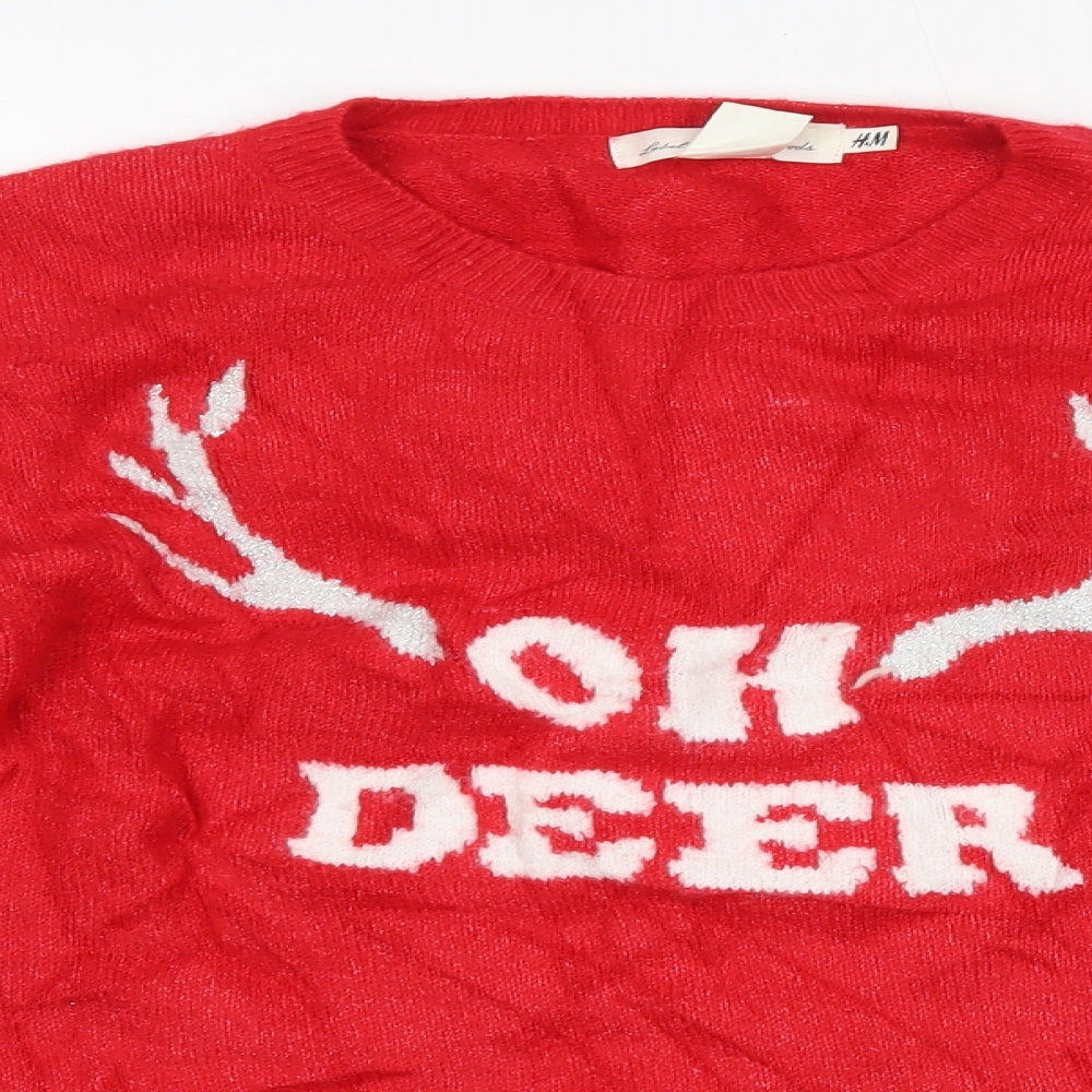 H&M Womens Red Round Neck  Acrylic Pullover Jumper Size S   - Christmas Deer