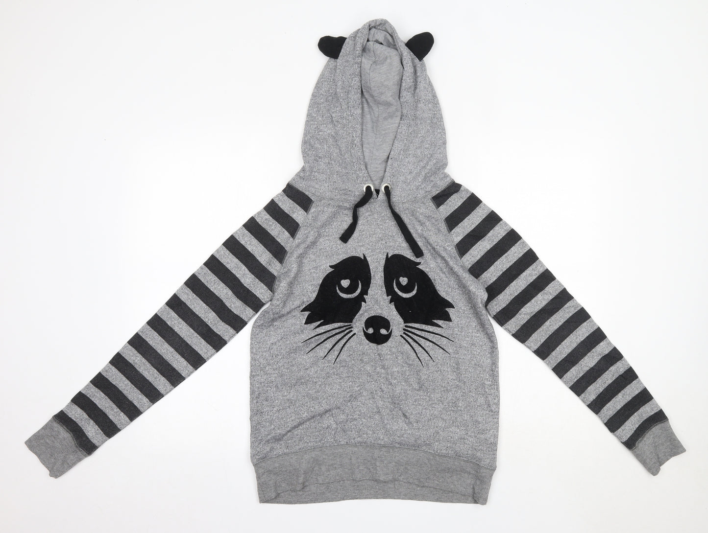 New Look Womens Grey Striped Polyester Pullover Hoodie Size 10   - Badger