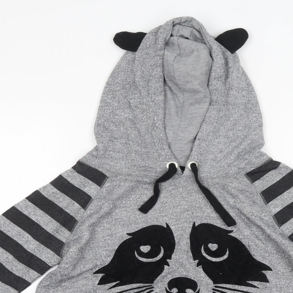 New Look Womens Grey Striped Polyester Pullover Hoodie Size 10   - Badger