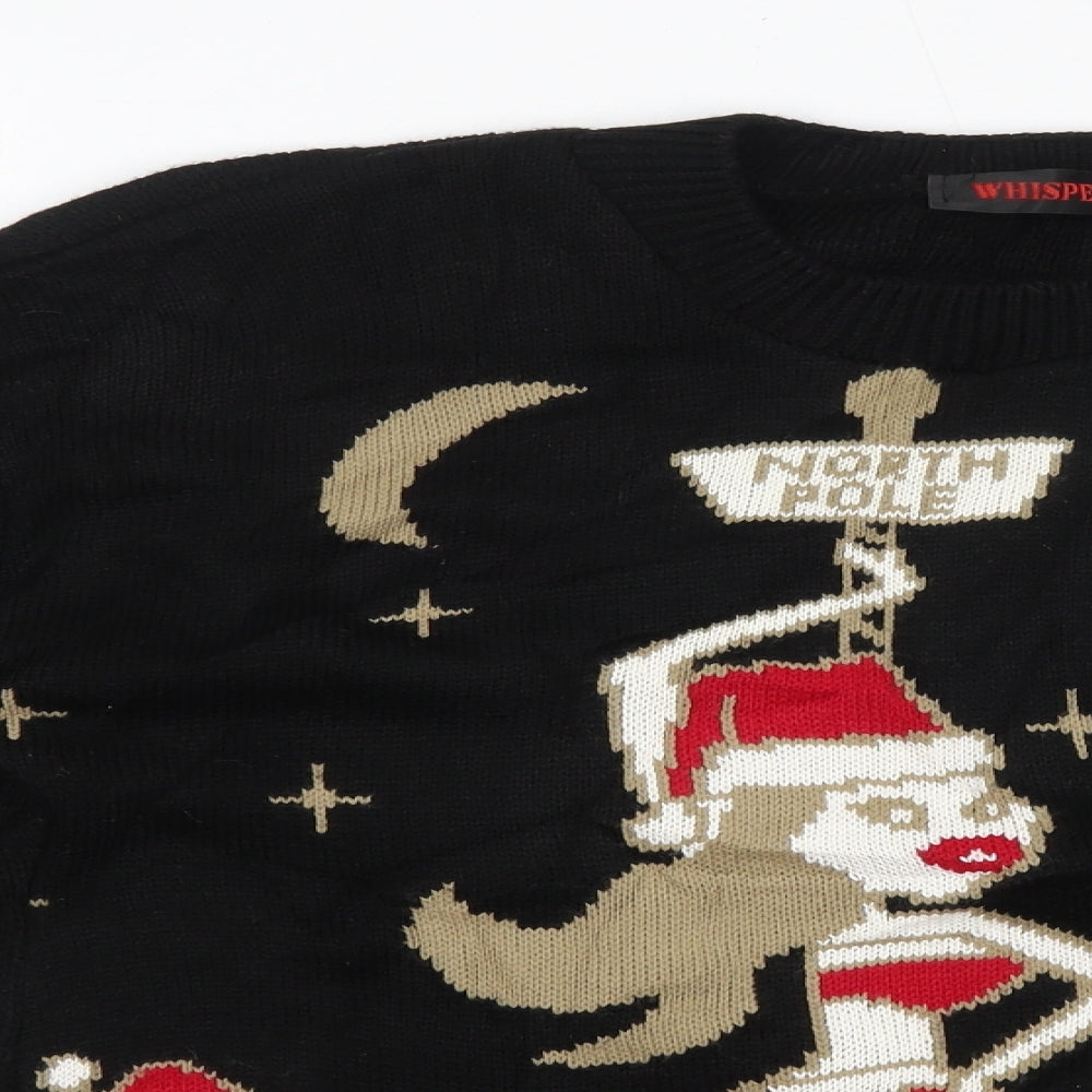 Whisper Mens Black Round Neck  Acrylic Pullover Jumper Size M   - Christmas