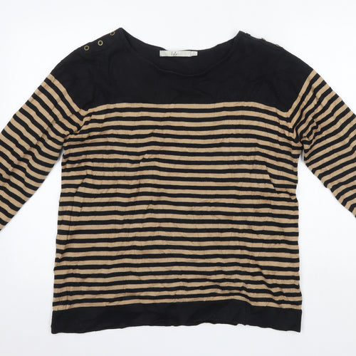 Isle Womens Brown Round Neck Striped 100% Cotton Pullover Jumper Size L
