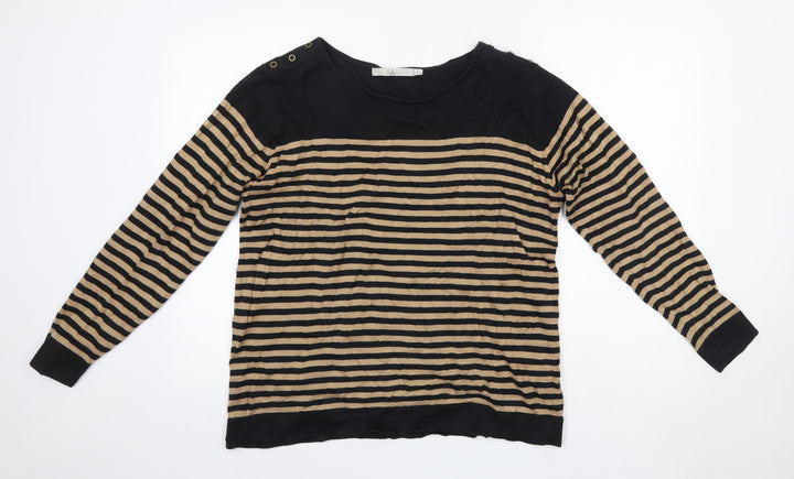 Isle Womens Brown Round Neck Striped 100% Cotton Pullover Jumper Size L
