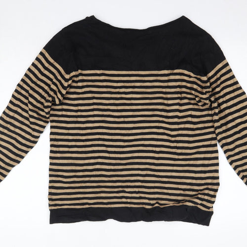 Isle Womens Brown Round Neck Striped 100% Cotton Pullover Jumper Size L
