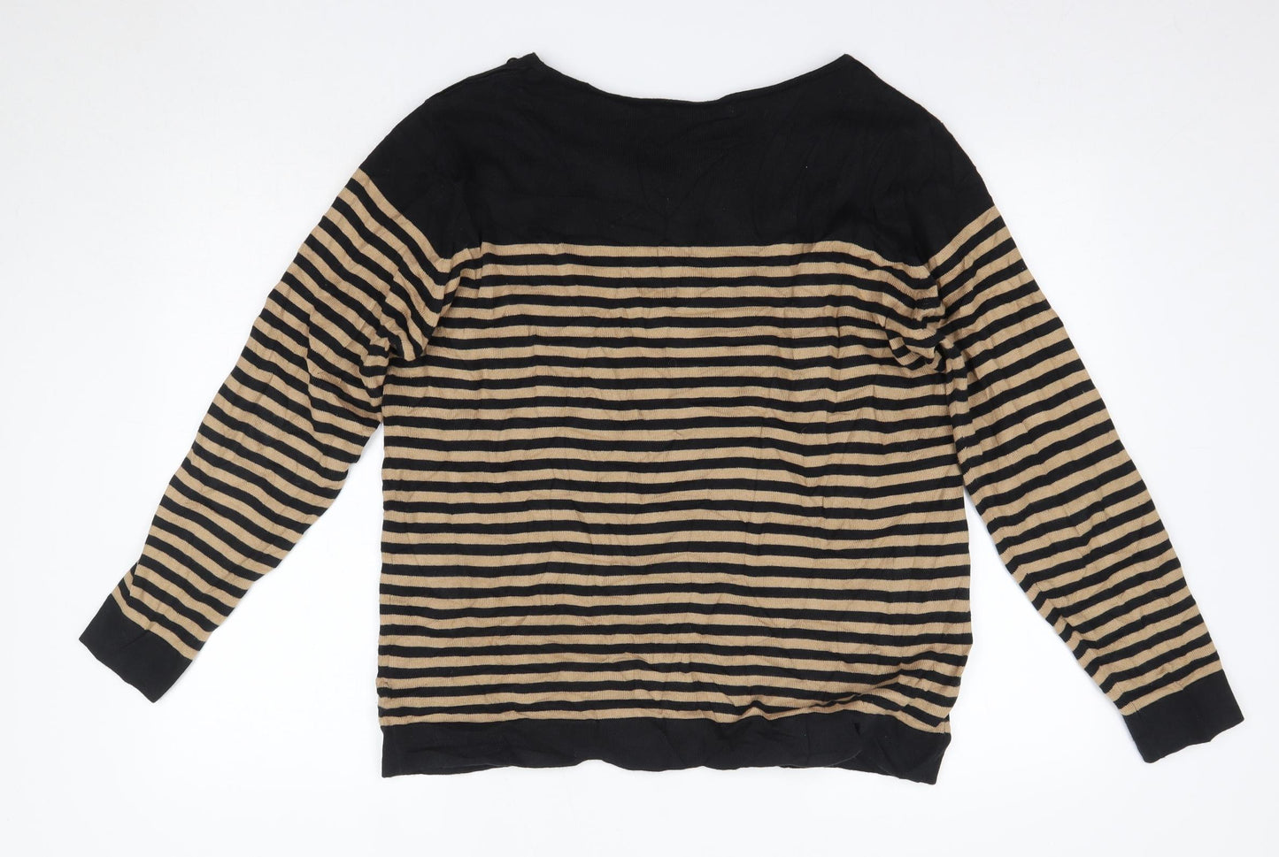 Isle Womens Brown Round Neck Striped 100% Cotton Pullover Jumper Size L