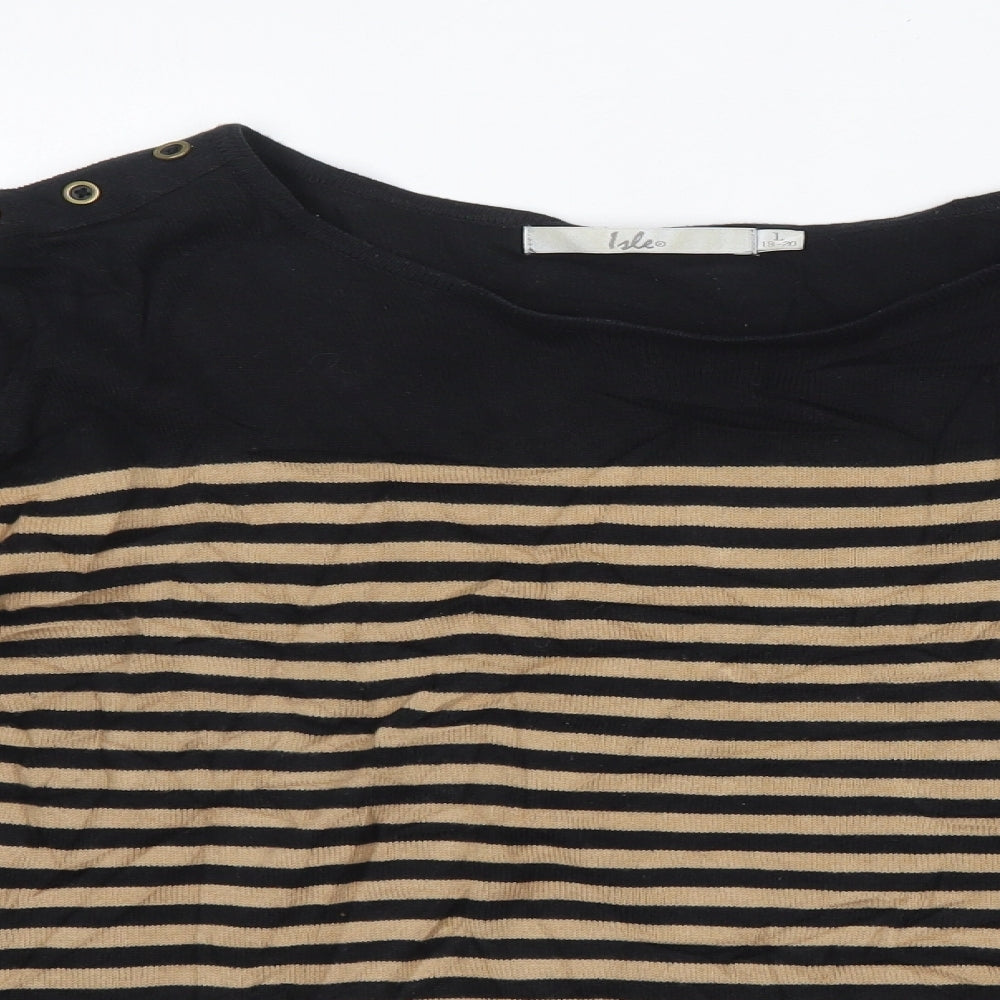 Isle Womens Brown Round Neck Striped 100% Cotton Pullover Jumper Size L