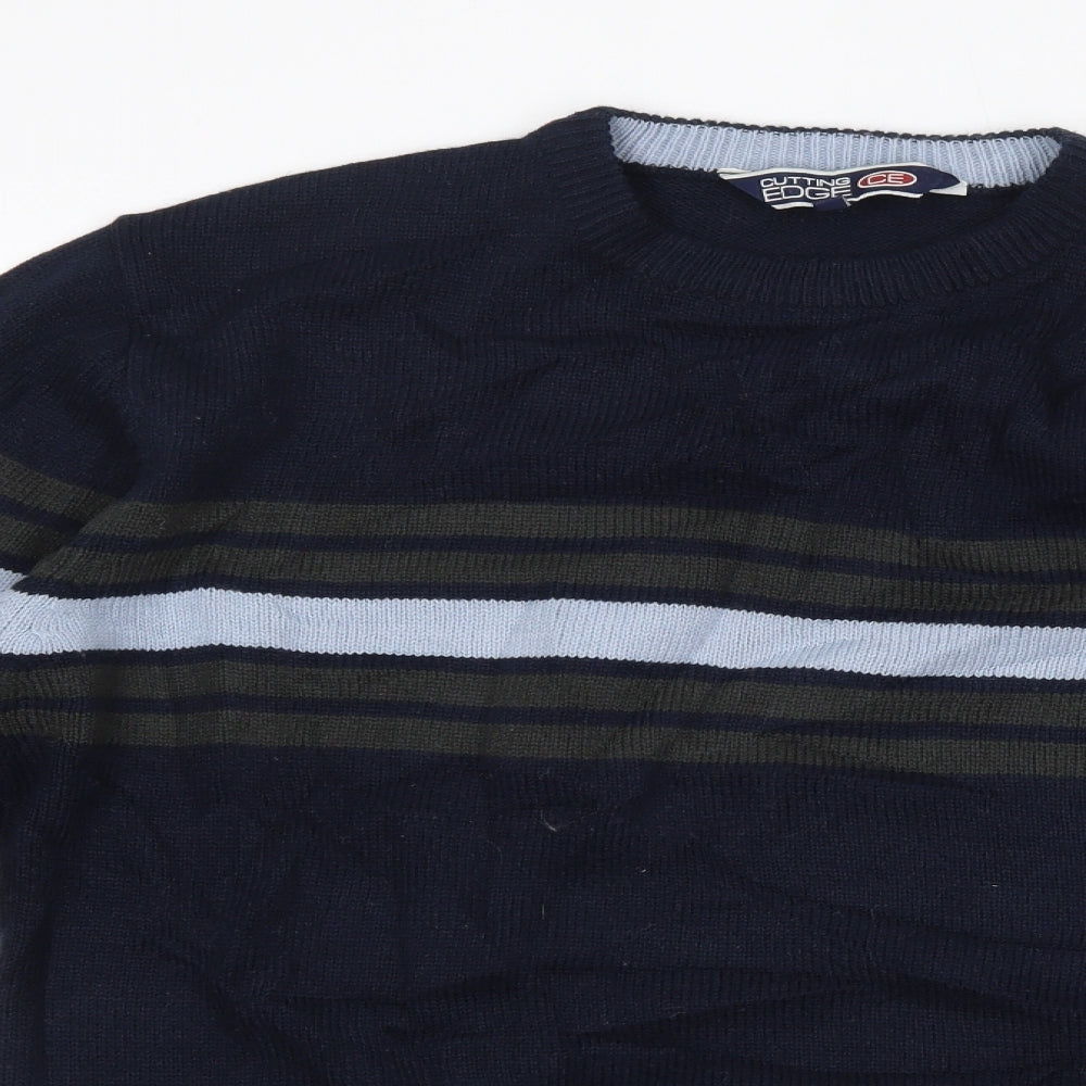 Cutting Edge Mens Blue Round Neck  Acrylic Pullover Jumper Size M