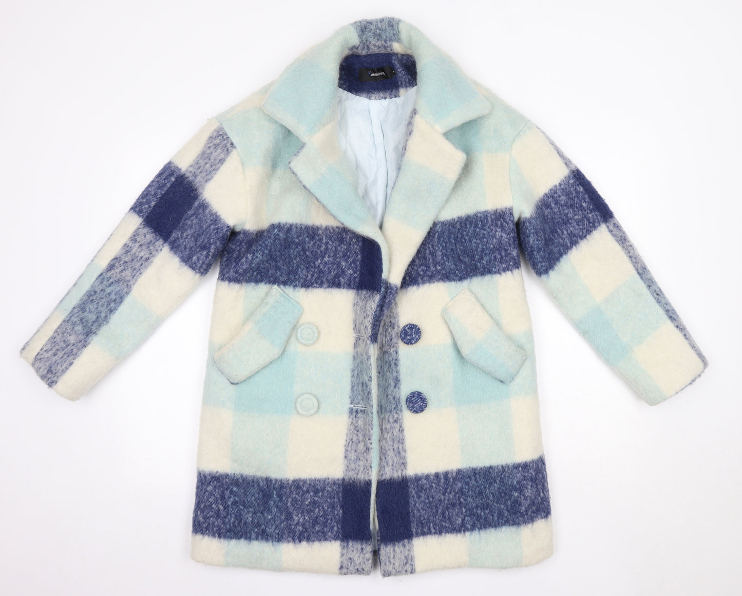 Yuemining Womens Blue Check  Overcoat Coat Size S