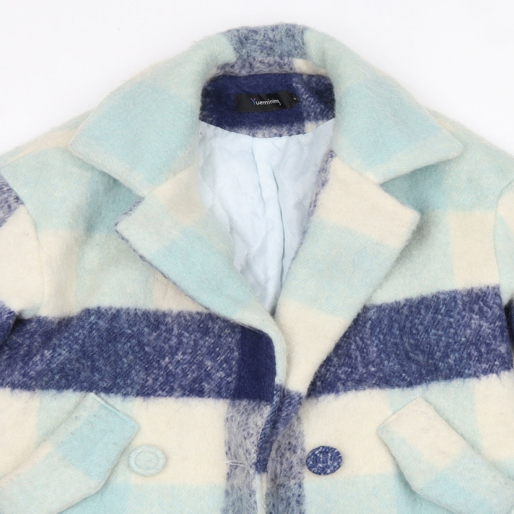 Yuemining Womens Blue Check  Overcoat Coat Size S