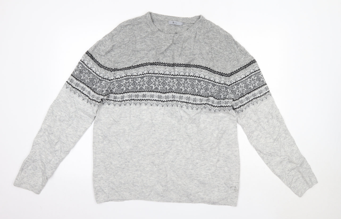 TU Mens Grey Round Neck  Acrylic Pullover Jumper Size XL   - Festive Christmas