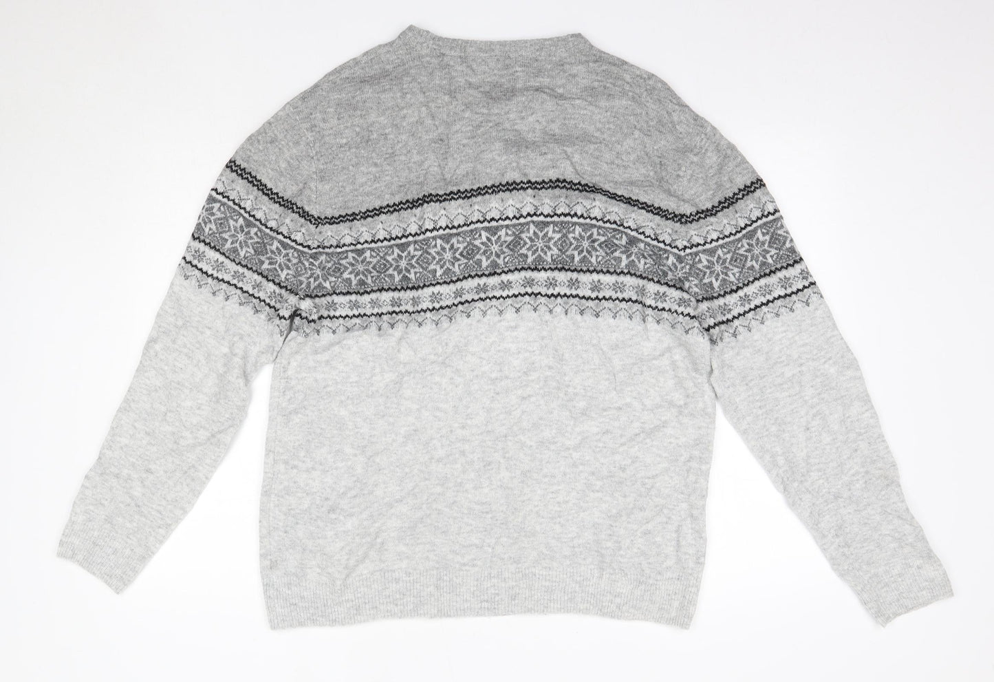 TU Mens Grey Round Neck  Acrylic Pullover Jumper Size XL   - Festive Christmas