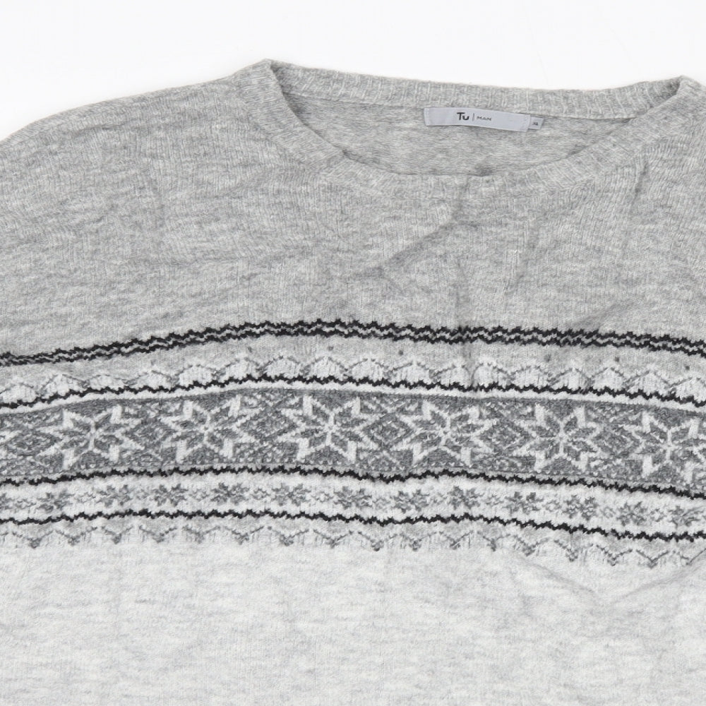 TU Mens Grey Round Neck  Acrylic Pullover Jumper Size XL   - Festive Christmas