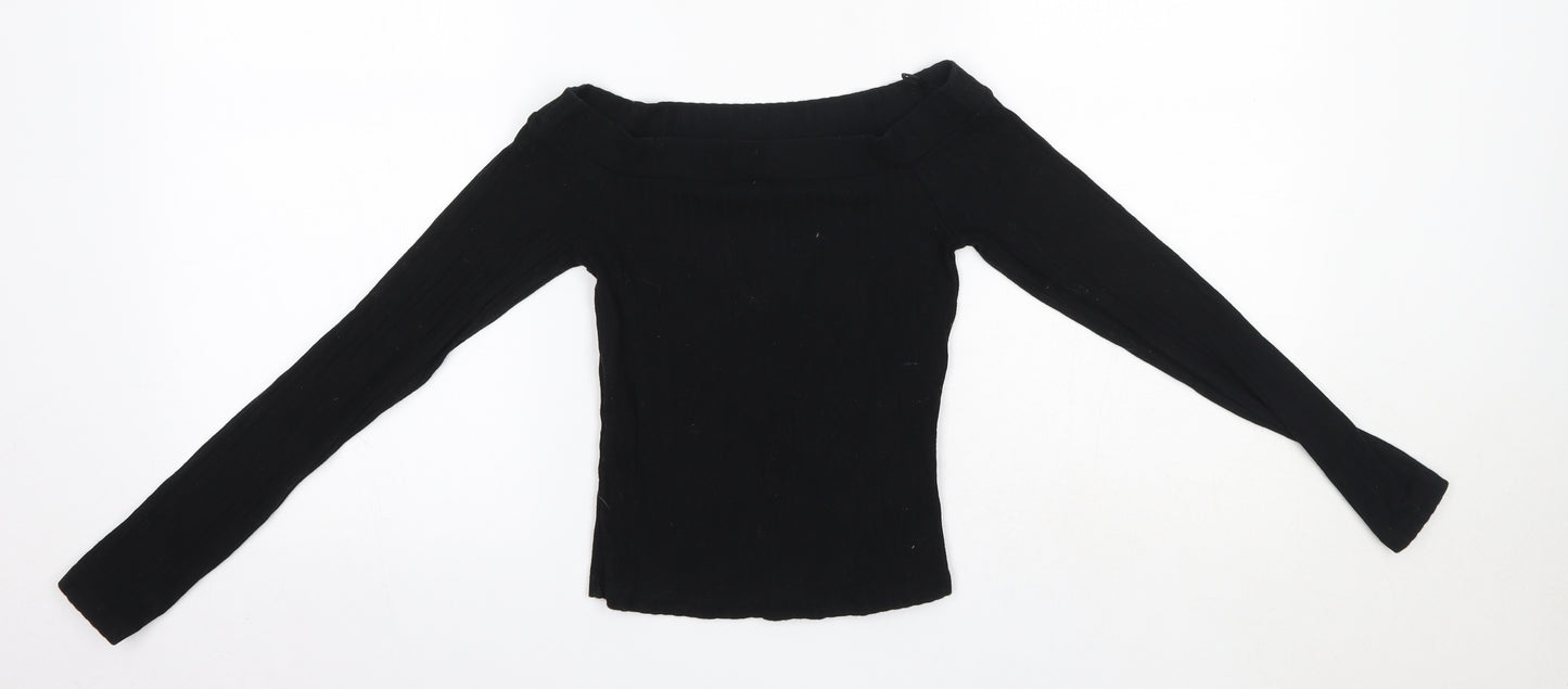 River Island Womens Black  Cotton Basic Blouse Size 8 Off the Shoulder