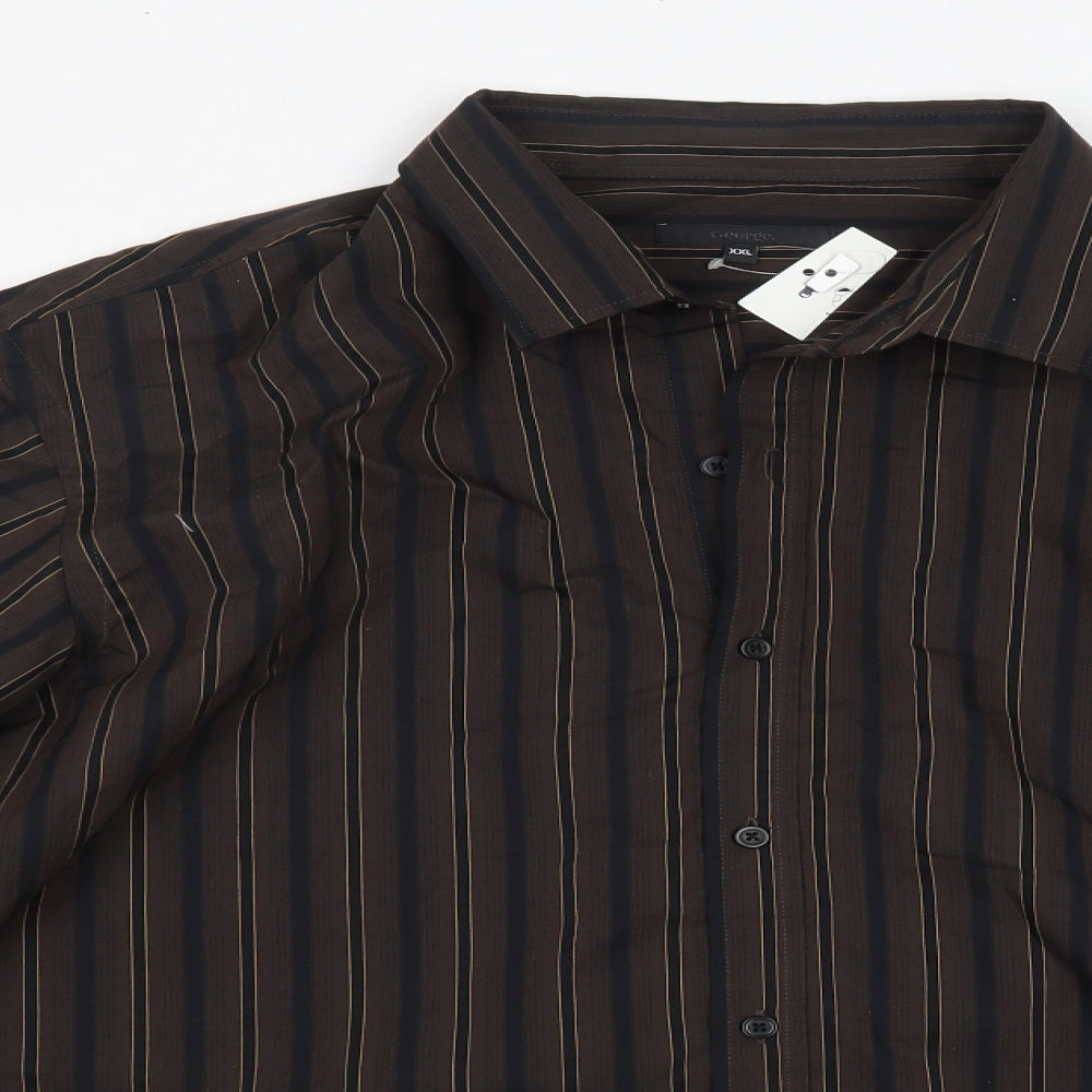 George Mens Brown  Polyester  Dress Shirt Size 2XL Collared