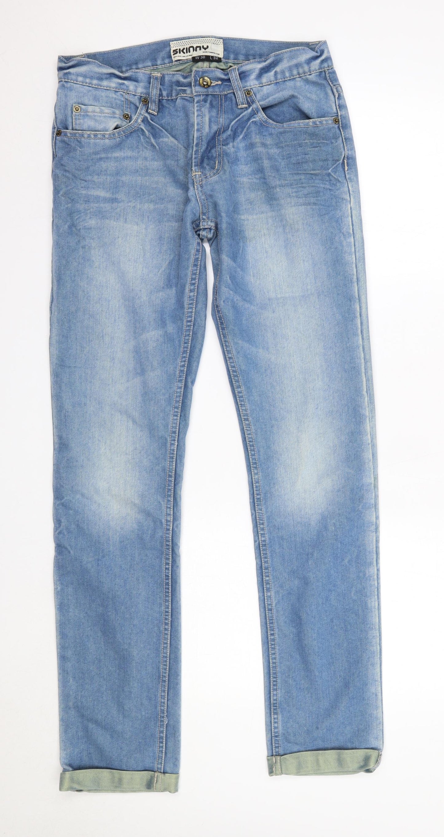 Topman Mens Blue  Cotton Skinny Jeans Size 30 in L32 in Regular