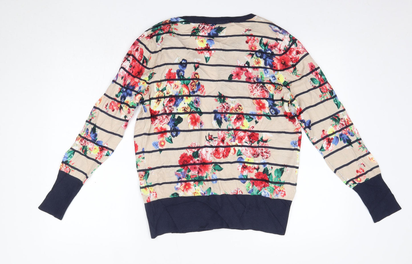 Betty Barclay Womens Multicoloured Round Neck Floral Acrylic Cardigan Jumper Size M