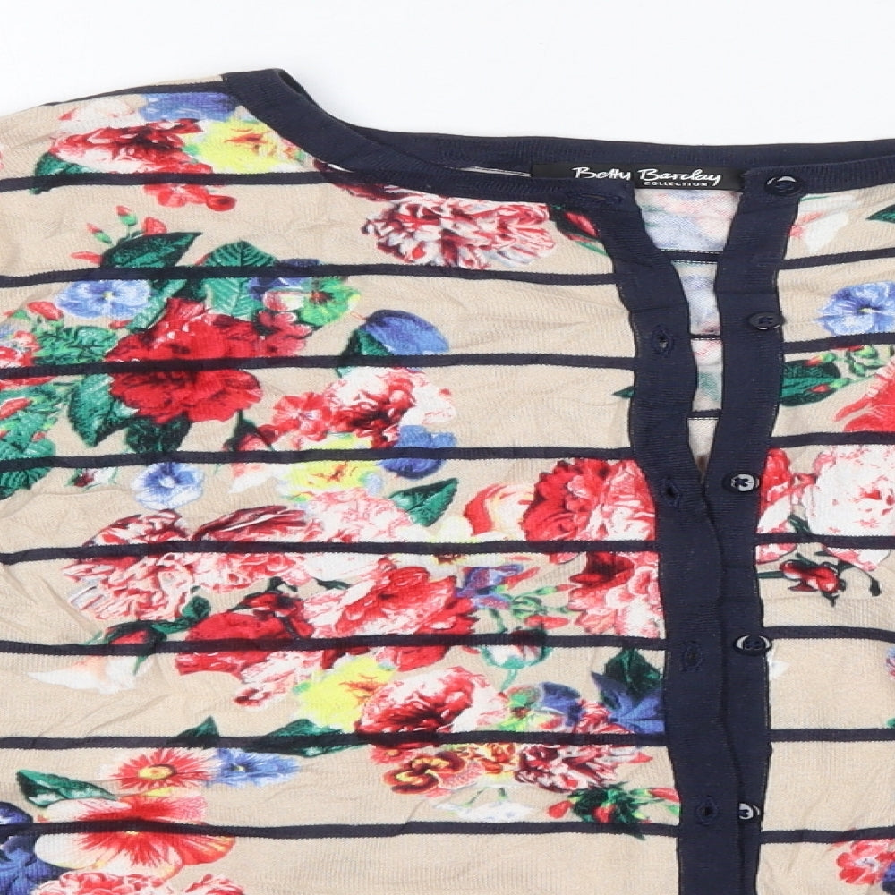 Betty Barclay Womens Multicoloured Round Neck Floral Acrylic Cardigan Jumper Size M