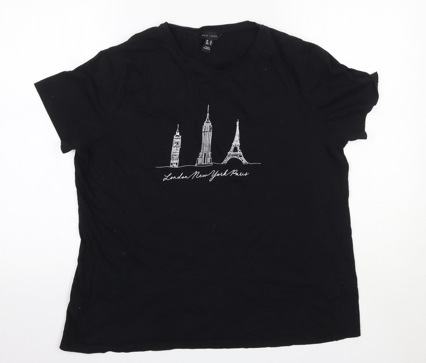 New Look Womens Black  100% Cotton Basic T-Shirt Size 18 Round Neck