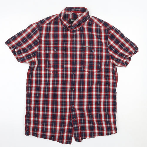 883 Police Mens Red Check Cotton  Button-Up Size S Collared